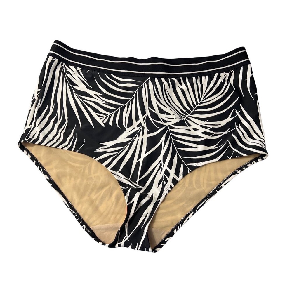NEW‎ Cacique High-Waisted Swim Bottoms Size 28 Palm Leaf Beach Vacation Resort